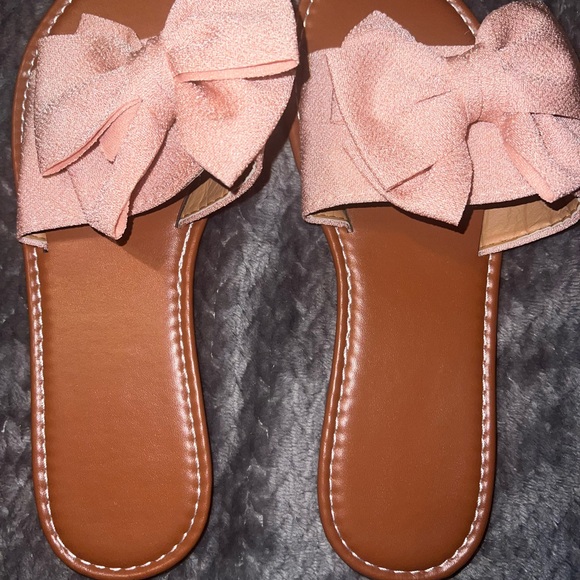 Shoes - Elegant Pink Bow Slide Sandals